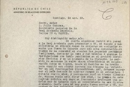 [Carta] 1958 noviembre 24, Santiago, Chile [a] Julio Casares, Madrid España