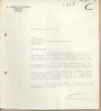 [Carta] 1958 mayo, Santiago, Chile [a] Juan Mujica