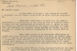 [Carta] 1960 agosto 9, Arequipa, Perú [a] Arturo Christie M., Santiago, Chile