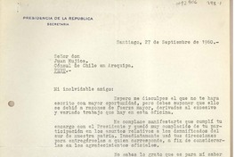 [Carta] 1960 septiembre 27, Santiago, Chile [a] Juan Mujica, Arequipa, Perú