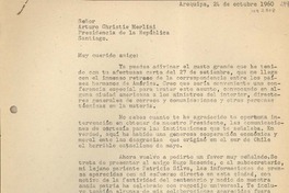 [Carta] 1960 octubre 24, Arequipa, Perú [a] Arturo Christie Merlini, Santiago, Chile