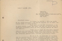 [Carta] 1963 agosto 8, Lima, Perú [a] Doris Dana, New York