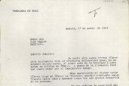 [Carta] 1960 marzo 1, Madrid, España [a] Juan Mujica, Santiago, Chile
