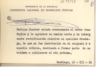 [Tarjeta] 1966 diciembre 12, Santiago, Chile [a] Juan Mujica de la Fuente