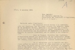 [Carta] 1963 octubre 5, Lima, Perú [a] Humberto Aguirre Doolan, Santiago, Chile
