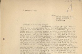 [Carta] 1963 octubre 8, Lima, Perú [a] Fidel Araneda Bravo, Santiago, Chile