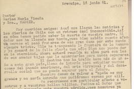 [Carta] 1961 junio 18, Arequipa, Perú [a] Carlos Morla Vicuña, Madrid, España