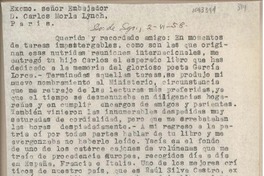 [Carta] 1958 julio 2, Santiago, Chile [a] Carlos Morla Lynch, París, Francia