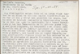 [Carta] 1958 julio 1, Santiago, Chile [a] Benjamín Morgado