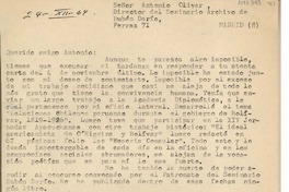 [Carta] 1964 diciembre 24, Lima, Perú [a] Antonio Oliver, Madrid, España