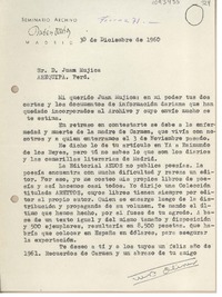 [Carta] 1960 diciembre 30, Madrid, España [a] Juan Mujica, Arequipa, Perú