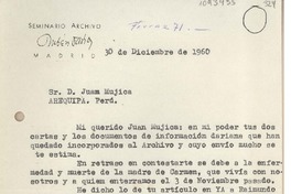[Carta] 1960 diciembre 30, Madrid, España [a] Juan Mujica, Arequipa, Perú