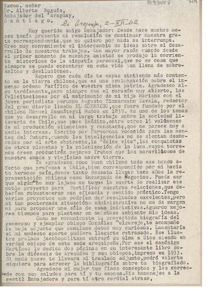 [Carta] 1962 diciembre 2, Arequipa, Perú [a] Alberto Nogués, Asunción, Paraguay