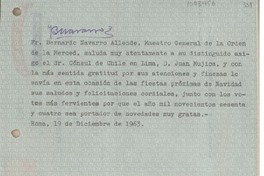 [Carta] 1963 diciembre 19, Roma, Italia [a] Juan Mujica, Lima, Perú