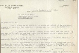 [Carta] 1962 noviembre 29, Madrid, España [a] Juan Mujica, Arequipa, Perú