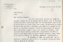 [Carta] 1964 abril 15, Santiago, Chile [a] Juan Mujica, Lima, Perú