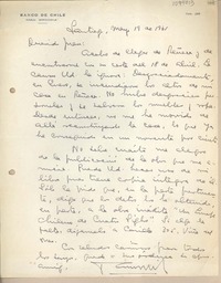 [Carta] 1961 mayo 19, Santiago, Chile [a] Juan Mujica, Arequipa, Perú