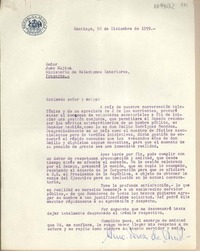 [Carta] 1959 diciembre 30, Santiago, Chile [a] Señor Juan Mujica, Ministerio de Relaciones Exteriores