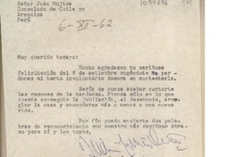 [Carta] 1962 diciembre 6, [Santiago], [Chile] [a] Juan Mujica, Arequipa, Perú