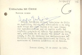 [Carta] 1961 abril 18, Buenos Aires, Argentina [a] Juan Mujica, Arequipa, Perú