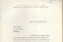 [Carta] 1980 octubre 15, Lima, Perú [a] Juan Mujica, Santiago, Chile