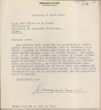 [Carta] 1941 enero 9, Santiago, Chile [a] Juan Mujica, Ministerio de Relaciones Exteriores