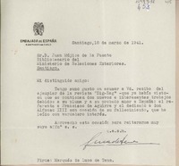 [Carta] 1941 marzo 18, Santiago, Chile [a] Juan Mujica, Ministerio de Relaciones Exteriores