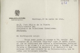 [Carta] 1941 marzo 18, Santiago, Chile [a] Juan Mujica, Ministerio de Relaciones Exteriores
