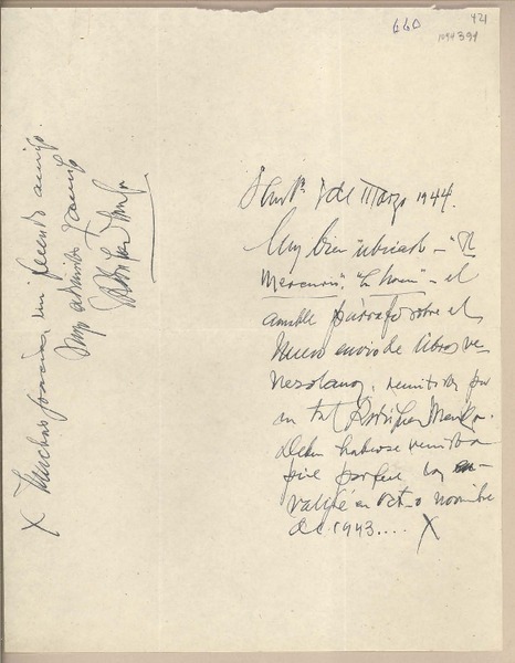 [Carta] 1944 marzo 1, Santiago, Chile [a] Juan Mujica de la Fuente