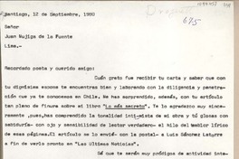 [Carta] 1980 septiembre 12, Santiago, Chile [a] Juan Mujica, Lima, Perú