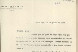 [Carta] 1944 junio 28, Santiago, Chile [a] Juan Mujica