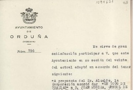 [Carta] [1951], Orduña, España [a] Juan Mujica de la Fuente, Bilbao