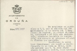 [Carta] [1950], Orduña, España [a] Juan Mujica de la Fuente, Bilbao
