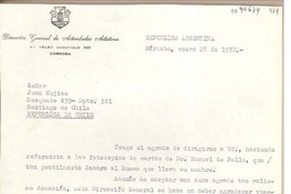 [Carta] 1972 enero 28, Cordoba, Argentina [a] Juan Mujica de la Fuente, Santiago, Chile