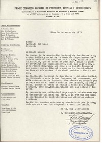 [Carta] 1973 marzo 26, Lima, Perú [a] Juan Mujica