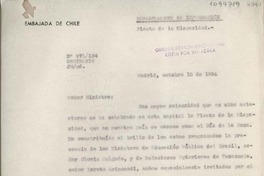 [Oficio N°971134] 1956 octubre 15, Madrid, España [al] Ministro de Relaciones Exteriores, Santiago, Chile