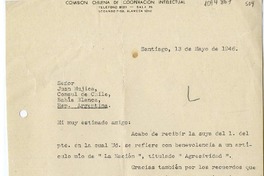 [Carta] 1946 mayo 13, Santiago, Chile [a] Juan Mujica de la Fuente, Bahía Blanca, Argentina