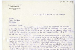 [Carta] 1949 diciembre 25, Santiago, Chile [a] Juan Mujica de la Fuente, Bilbao, España