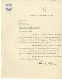 [Carta] 1946 enero 9, Concepción, Chile [a] Juan Mujica de la Fuente, Bahía Blanca, Argentina