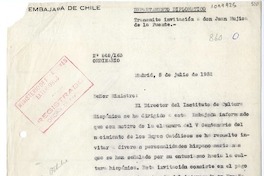 [Oficio N°848163] 1952 julio 5, Madrid, España [a] Ministro de Relaciones Exteriores, Santiago, Chile