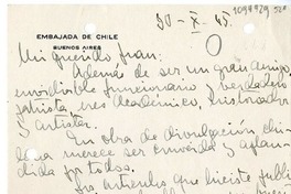 [Carta] 1945 octubre 30, Buenos Aires, Argentina [a] Juan Mujica de la Fuente