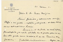 [Carta] 1951 febrero 22, Valladolid, España [a] Juan Mujica de la Fuente