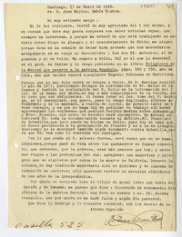 [Carta] 1948 enero 17, Santiago, Chile [a] Juan Mujica de la Fuente, Bahía Blanca, Argentina