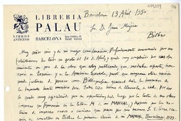 [Carta] 1950 abril 13, Barcelona, España [a] Juan Mujica de la Fuente, Bilbao