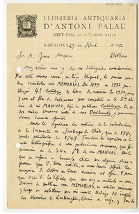 [Carta] 1950 abril 29, Barcelona, España [a] Juan Mujica de la Fuente, Bilbao
