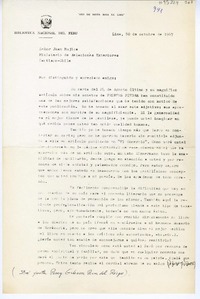 [Carta] 1967 octubre 30, Lima, Perú [a] Juan Mujica de la Fuente, Santiago, Chile