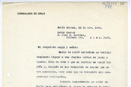 [Carta] 1945 noviembre 10, Bahía Blanca, Argentina [a] Juan B. Lastres, Lima, Perú