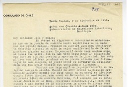 [Carta] 1945 diciembre 7, Bahía Blanca, Argentina [a] Claudio Aliaga Cobo
