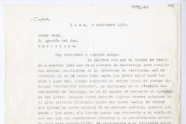 [Carta] 1974 noviembre 8, Lima, Perú [a] Agustín del Saz, Barcelona, España