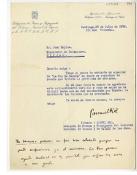[Carta] 1938 julio 28, Santiago, Chile [a] Juan Mujica de la Fuente